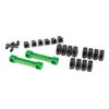 LEM8334G-Mounts, suspension arms, aluminum (gr een-anodized) (front &amp; rear)/ hinge pin retainers (12)/ insert