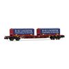 Wagon porte-conteneurs à 4 essieux avec 2x conteneurs bleu/rouge 22' coil B+R LOGISTIK Bedburg