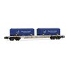 Wagon porte-conteneurs à 4 essieux avec 2x conteneurs bleus 22' coil RHEINKRAFT