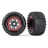 Tires & wheels, assembled, glued (bla ck, red beadlock style wheels, Maxx M T tires, foam inserts) (2) (17mm spli