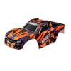 Body, Hoss 4X4 VXL, orange/ window, g rille, lights decal sheet (assembled with front & rear body mounts and rea