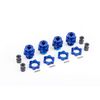 Wheel hubs, splined, 17mm, short (blu e-anodized) (4)/ wheel nuts, splined, 17mm (blue-anodized) (4)/ hub retain