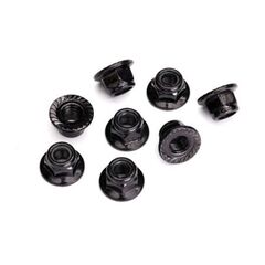 Nuts, 5mm flanged nylon locking (stee l, black serrated) (8)