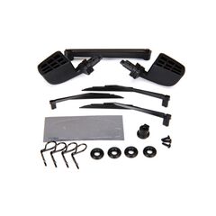 Mirrors, side, black (left & right)/ o-rings (4)/ windshield wipers, left, right, & rear/ wiper retainers (2)/