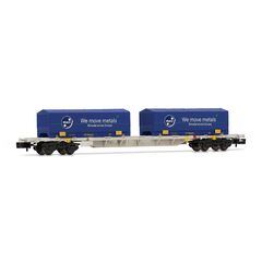 Wagon porte-conteneurs à 4 essieux avec 2x conteneurs bleus 22' coil RHEINKRAFT