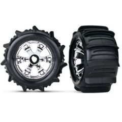 Tires & wheels, assembled, glued (Geo de chrome wheels, paddle tires, foam inserts) (2) (use with 17mm splined w