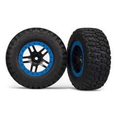 Tire & wheel assy, glued (SCT Split-S poke, black, blue beadlock wheels, B FGoodrich Mud-Terrain