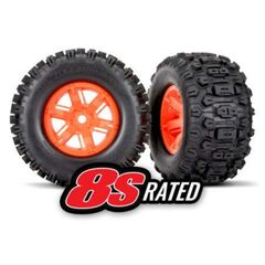 Tires & wheels, assembled, glued (X-M axx orange wheels, Sledgehammer tires , foam inserts) (left & right) (2)