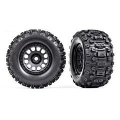 Tires & wheels, assembled, glued (XRT Race black wheels, Sledgehammer tire s, foam inserts) (left & right)