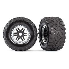 Tires & wheels, assembled, glued (bla ck, satin chrome beadlock style wheel s, Maxx MT tires, foam inserts) (2) (
