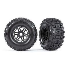 Tires & wheels, assembled, glued (bla ck wheels, dual profile (2.8' outer, 3.6' inner), Sledgehammer tires, foam