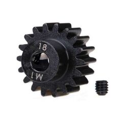Gear, 18-T pinion (machined) (1.0 met ric pitch) (fits 5mm shaft)/ set scre w (compatible with steel spur gears)