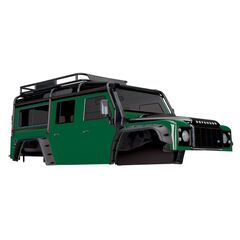 Body, Land Rover Defender, green (com plete with ExoCage, inner fenders, fuel canisters, and jack)