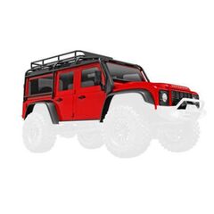 Body, Land Rover Defender, complete, red (includes grille, side mirrors, d oor handles, fender flares, fuel cani