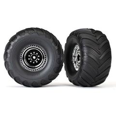 Tires & wheels, assembled, glued (chr ome wheels, Terra Groove dual profile tires, foam inserts) (nitro rear/ el