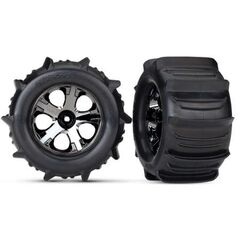 Tires & wheels, assembled, glued (2.8 ') (All-Star black chrome wheels, pad dle tires, foam inserts) (nitro rear/
