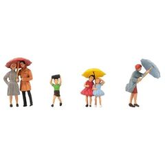 Passanten mit Regenschirm