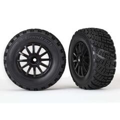 Tires & wheels, assembled, glued (bla ck wheels, gravel pattern tires, foam inserts) (2) (TSM rated)