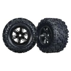 Tires & wheels, assembled, glued (X-Maxx black wheels, Maxx AT tires, foam inserts) (left & right) (