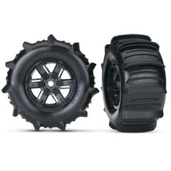 Tires & wheels, assembled, glued (X-M axx black wheels, paddle tires, foam inserts) (left & right) (2)