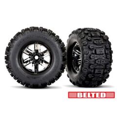 Tires & wheels, assembled, glued (X-M axx black chrome wheels, Sledgehammer belted tires, dual profile (4.3' out