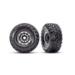Tires & wheels, assembled, glued, lef t (1), right (1) (black with satin be adlock wheels, Maxx Slash belted tire
