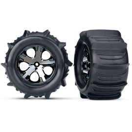 LEM3689-Tires &amp; wheels, assembled, glued (2.8 ') (All-Star black chrome wheels, paddle tires, foam inserts)