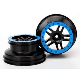 LEM5886A-Wheels, SCT Split-Spoke, black, blue&nbsp; beadlock style, dual profile (2.2' outer, 3.0' inner) (2WD fro