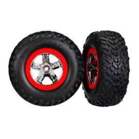 LEM5887-Tires &amp; wheels, assembled, glued (SCT&nbsp; chrome wheels, red beadlock style, dual profile (2.2' outer,
