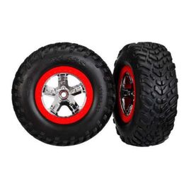 LEM5888-Tires &amp; wheels, assembled, glued (SCT&nbsp; chrome wheels, red beadlock style, dual profile (2.2' outer,