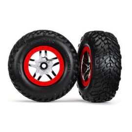 LEM5977-Tires &amp; wheels, assembled, glued (SCT&nbsp; Split-Spoke chrome, red beadlock style wheels, dual profile (