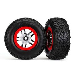 LEM6891R-Tires &amp; wheels, assembled, glued (S1&nbsp; compound) (SCT Split-Spoke chrome, red beadlock style wheels,