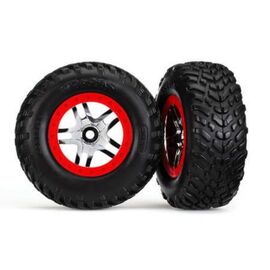 LEM6891-Tires &amp; wheels, assembled, glued (SCT&nbsp; Split-Spoke chrome, red beadlock style wheels, dual profile (