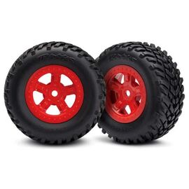 LEM7674R-Tires and wheels, assembled, glued (S CT red wheels, SCT off-road racing tires) (1 each, right &amp; lef