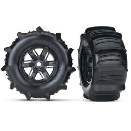 LEM7773-Tires &amp; wheels, assembled, glued (X-M axx black wheels, paddle tires, foam inserts) (left &amp; right) (