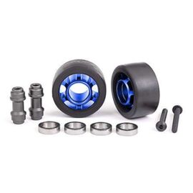 LEM7775X-Wheels, wheelie bar, 6061-T6 aluminum (blue-anodized) (2)/ axle, wheelie b ar, 6061-T6 aluminum (2)/