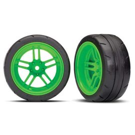 LEM8374G-Tires and wheels, assembled, glued (s plit-spoke green wheels, 1.9' Response tires) (extra wide, rea