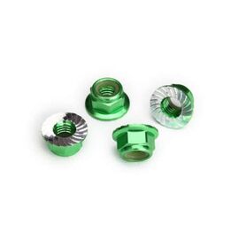 LEM8447G-Nuts, 5mm flanged nylon locking (alum inum, green-anodized, serrated) (4)&nbsp; &nbsp; &nbsp; &nbsp; &nbsp; &nbsp; &nbsp; &nbsp; &nbsp; &nbsp; &nbsp; &nbsp; &nbsp; &nbsp;