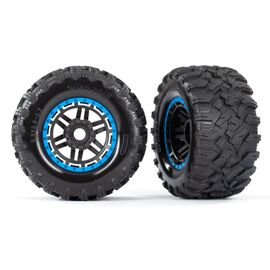 LEM8972A-Tires &amp; wheels, assembled, glued (bla ck, blue beadlock style wheels, Maxx MT tires, foam inserts) (