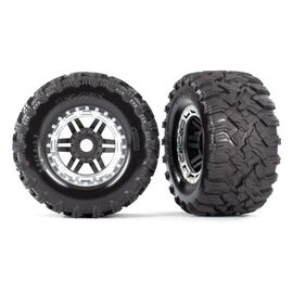 LEM8972X-Tires &amp; wheels, assembled, glued (bla ck, satin chrome beadlock style wheel s, Maxx MT tires, foam i