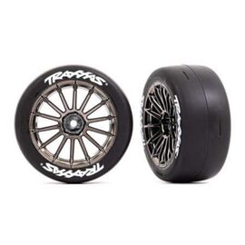 LEM9374R-Tires and wheels, assembled, glued (m ulti-spoke black chrome wheels, 2.0' slick tires with Traxxas