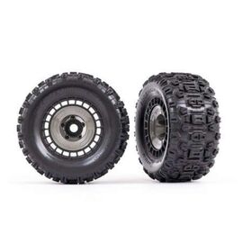 LEM9572-Tires and wheels, assembled, glued (3 .8' black wheels, gray wheel covers, Sledgehammer tires, foam