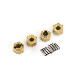 LEM9750X-Wheel hubs, 7mm hex (brass) (4)/ axle pins (8)