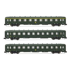 SNCF 3 voitures voyageurs DEV AO A9 2xB10 vert Ep. III