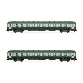 SNCF Coffret de 2 voitures voyageurs DEV AO (2x B10) vertes/grises avec logo nouille Ep.IV