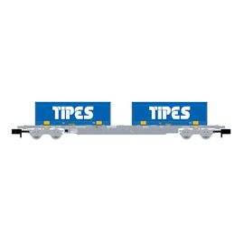 SNCF/Novatrans 4-achsiger 60' Containertragwagen Sgss grau mit 2x 22' coil Container TIPEs Ep.V