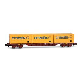 RENFE 4-achsiger Containertragwagen flat wagon MMC3 mit 3 x 20' Citroën Container Ep.IV