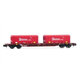 FS 4-achsiger Containertragwagen Sgnss braun mit 2x rot 22' Container Spedirail Ep.VI