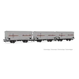 FS 3er-Set Kühlwagen Hgb 2-achsig 2x ohne 1x mit Bremserhaus Metalltüren roter Streifen Ep.III