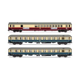 DB  3-teil. Set Nachtzug Luna  Barwagen Gmh 854 rot/beige + 2x Bcm 246 in Ozeanblau  Ep. IV